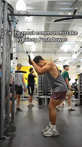 Common mistake on tricep pushdowns #triceps #tricepsworkout #gym #gymtips | Physique