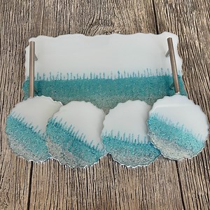 Custom Geode Resin Tray & Agate Coaster Set | Personalized Serving Board With Silver Handles | Glitter Vanity Tray | Housewarming Gift - Etsy Canada