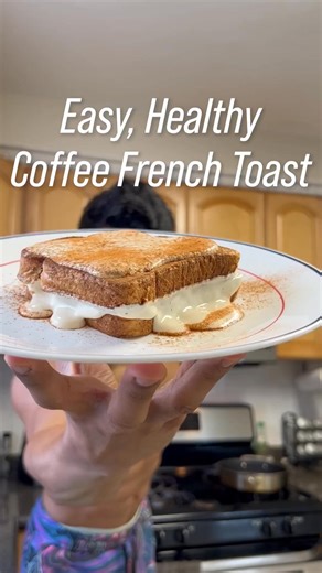 Coffee French Toast. Make it in 15 minutes with basic ingredients. It's low calorie, protein-packed, delicious,and the perfect combination of creamy and fluffy.👇🏼🔥 - French Toast: 1 Whole Egg (or 1/4 cup egg whites) 2 oz. Espresso Shot (or 1/4 cup coffee. Espresso will give you a stronger coffee taste) 1-2 tbsp Low Calorie Maple Syrup (or any sweetener. 2 tbsp for more of a sweeter coffee taste) 1/2 tsp Baking Powder 1/2 scoop Protein Powder (I use vanilla whey) 2 slices of Bread (I aim for a