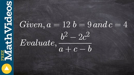 Evaluating an expression with 3 terms: given a=12, b=9 and c=4. Find (b^2 - 2c^2)/(a+c-b)
