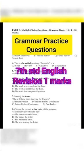 7th std English Grammar practice questions #samacheerkalvi #7thstd #english #shorts #ytstories