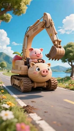 Cute Mini pig drive JCB #shorts