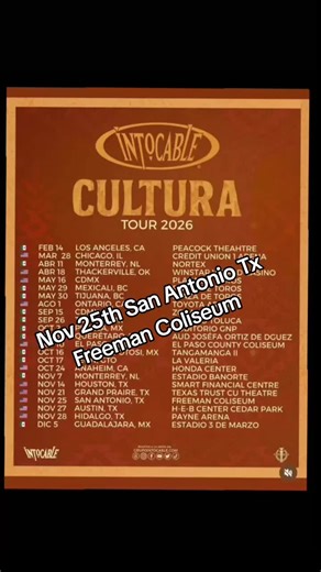 Grupo Intocable Cultura Tour 2026 #intocable #culturatour2026 #regionalmexicano #rolitas #paradedicar #norteñas #romanticas #musicamexicana #fypシ