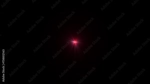 4K loop center flickering red star sun lights optical lens flares shiny animation art on black abstract background. Lighting lamp rays effect dynamic bright video