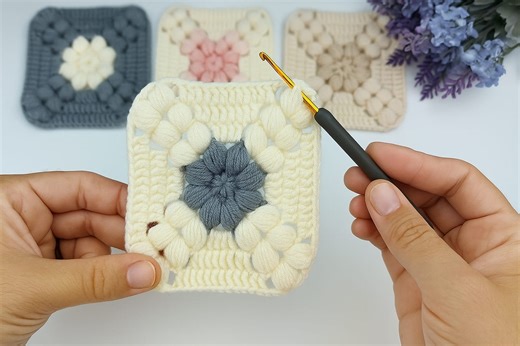 Lovley!... Granny Square crocheted crochet stitch with a floral center. Knit combine sell #crochet #fblifestyle ##grannysquare | Crochet Knitting Love