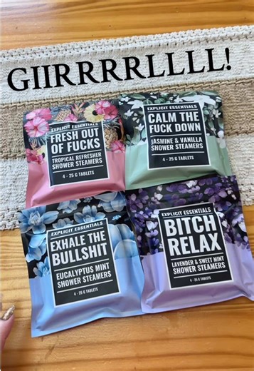 The four pack set of cussing shower steamers by explicit essentials are back in stock! He’s completely sold out over the holidays and now they are back so grab these up because it’s the best time to get them. #ShowerSteamer #ShowerSteamers #CussWords #BadGirls #GiftsForMom