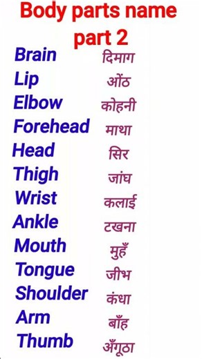 Body parts name part 2।।hindi Words meaning। ।