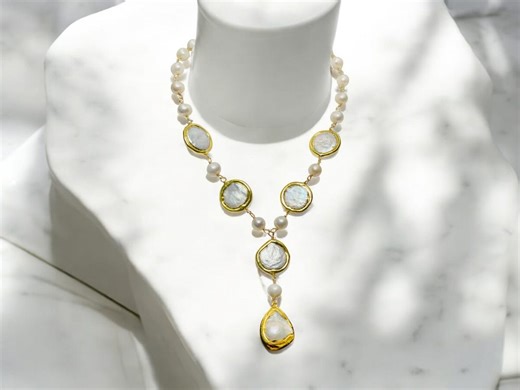 Handmade Baroque Pearl Pendant Necklace | White Freshwater Pearl Jewelry - Etsy