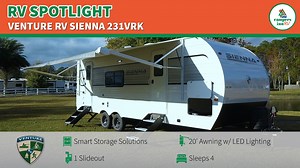 The 2025 Venture RV Sienna 231VRK is a travel trailer designed to deliver a perfect blend of style, functionality, and comfort for your outdoor adventures. Whether you’re heading to the mountains, coast, or countryside, this RV will make every trip a breeze with its sleek design, modern features, and smart storage solutions. | Campers Inn RV