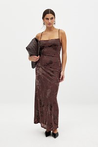 Floral Print Maxi Dress Brown