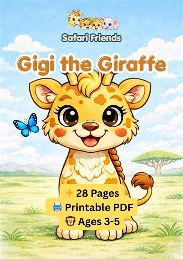 Gigi the Giraffe Activity Book, Safari Coloring Pages, Toddler Preschool Learning (printable PDF) - Etsy