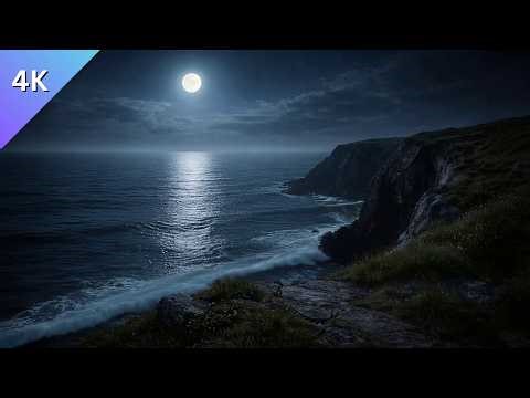 Moonlit Ocean Cliffs & Midnight Waves | Peaceful Night with Relaxing Sea Sounds (3 Hours, 4K)