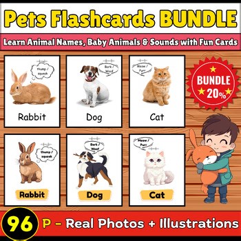Pets Vocabulary Flashcards BUNDLE – Real Photos & Illustrated Animal Cards