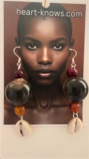 African Cowrie Shell Big Bone Bauble Earrings