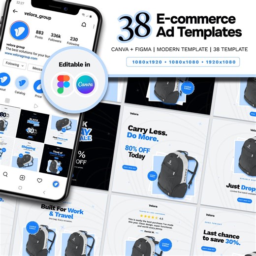 Viral E-commerce Ad Template Design Bundle for Canva & Figma, S.M, Facebook Instagram Tiktok Video Ads, Web Banners, Editable Marketing Kit - Etsy