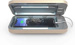 PhoneSoap 3 UV Cell Phone Sanitizer & Dual Universal Cell Phone Charger Box | Patented & Clinically Proven 360-Degree UV-C Light Sanitizer | Disinfects and Charges All Phones (Light Gold)
