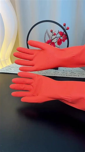 Extra Long Fleece-Lined Rubber Gloves for Household Tasks