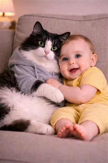 Just a baby and their fluffy best friend sharing the sweetest cuddle 🖤🤍👶 Pure love. #babyandcat #cuddletime #wholesome #adorable #cutevideos
