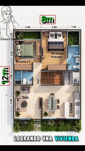 un plano arquitectónico de 8x12m