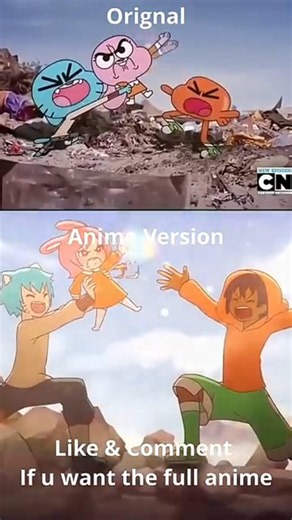 Gumball : Anime VS Original 🐰😻#shortsfeed #anime #comedy