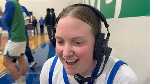 The Pride of Bark River-Harris High School, Nina Bower, gives her comments after helping the Bay College Norse beat the Gogebic Community College. | RRNSports.com