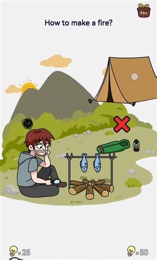 brain out level 50 and how to make fire?