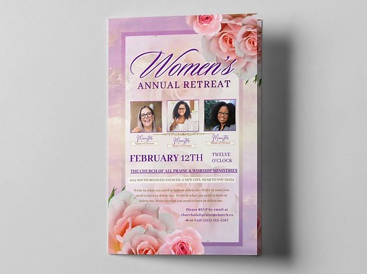 Canva Women's Day Program | Editable Template | Sizes: 11x8.5 | A Blessed Rose | Annual Retreat | Church Conference Brunch | 1 Sheet 4 Page - Etsy