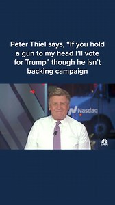 2.3K views · 30 reactions | Peter Thiel, once one of Donald Trump’s major financial backers in the tech industry, said Thursday that even though he’s not providing money to the Republican presumptive nominee’s campaign this time around, he’d vote for him over President Joe Biden. “If you hold a gun to my head, I’ll vote for Trump,” Thiel said in an interview on stage at the Aspen Ideas Festival. “I’m not going to give any money to his super PAC.” | CNBC | Facebook