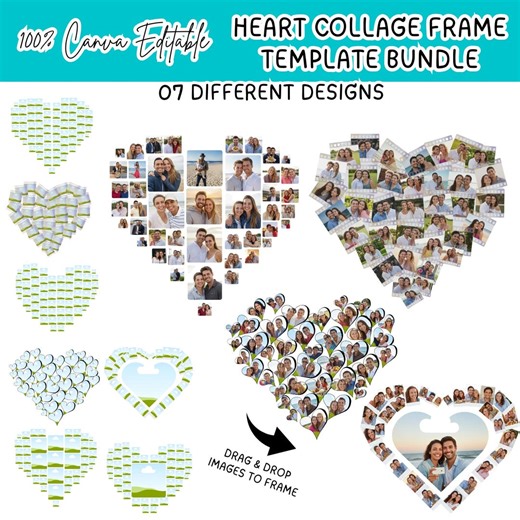 Heart Picture Collage Customizable Frames,7 Love Photo Collage Canva Editable Template, Valentine's Day Anniversary Couple Gift Wall Art - Etsy