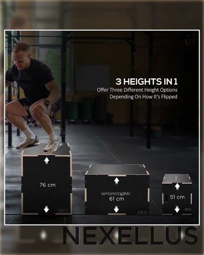 3-in-1 Wooden Plyo Box, Anti-Slip Plyometric Jump Platform, Step up Exercise Box w/ Handle Openin...