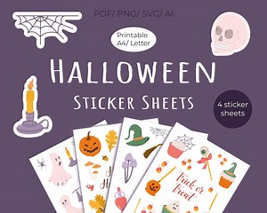 Halloween Sticker Sheet, Planner Scrapbook Stickers (digital Download) - Etsy