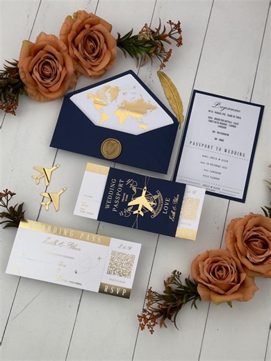 Royal Blue Passport Wedding Invitation: Travel Theme With RSVP - Etsy