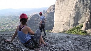 Rock Climbing, Hiking, Meteora. Free Stock Video