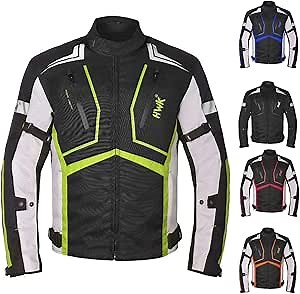 HWK Motorcycle Jacket for Men and Women Scorpion with Cordura Fabric for Enduro Motorbike Riding and Armor Foam Padding for Impact Protection, Dual Sport Motorcycle Jacket - Hi-Vis Green, 3X-Large