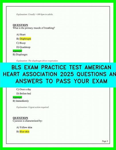 BLS EXAM PRACTICE TEST AMERICAN HEART ASSOCIATION 2025 QUESTIONS AND ANSWERS TO PASS YOUR EXAM VI