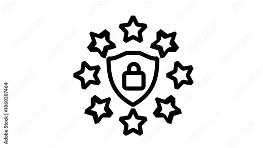 High security encryption icon featuring a padlock inside a shield with stars, representing top-tier cyber protection and data safety standards.