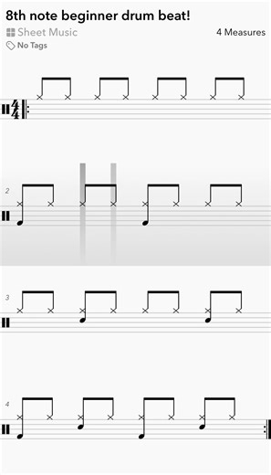 8th note beginner drum beat!🔥. This is a great starting point!✌️ #drumlessons