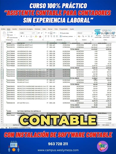 🚀 Este curso te dará las herramientas que nadie más ofrece: instalaremos en tu PC o laptop el Software EJB Contable para que aprendas de forma práctica y real cómo se trabaja en las empresas 📊 🗓 Curso en vivo vía Zoom 👨‍🏫 Dictado por el CPC. MG. Wesly Meza 💻 Instalación del Software previo al inicio del curso (licencia x 3 meses) 🎥 Acceso de por vida a las grabaciones del curso 📜 Certificado emitido por STEP TO BUSINESS 📲 963 728 211 Escríbenos al WhatsApp: https://wa.link/1c7hj7 Al lle