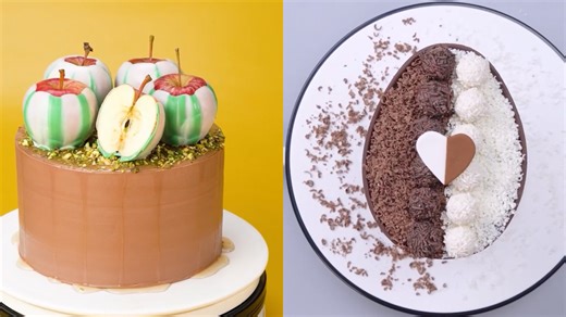 Chocolate apple cake and cocoa dessert plate