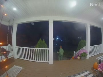 Comical moment as woman trips while stepping out of the house and takes a fall down the porch steps