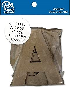 Paper Accents Chipboard Alphabet Shapes, 4" Block #2 Uppercase Letters, 40pc – Kraft Color, 100% Recycled, DIY Crafts, Painting, Scrapbooking, Embellishments