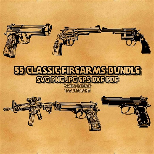 Classic Firearms SVG Bundle: Black Gun Illustration Designs - Etsy