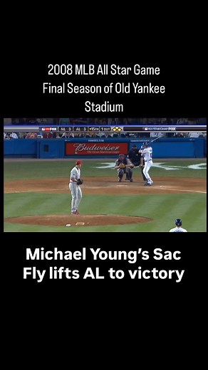 2008 MLB All-Star Game- Michael Young hits a walk-off sac fly to give the American League a 4-3 victory in 15 innings. The 79th edition of the game was held in the original Yankee Stadium, which was in its last year of use July 15, 2008 #texasrangers | Ballpark Way
