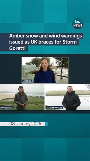 A red warning for wind has been issued for parts of Cornwall as Storm Goretti’s “weather bomb” is set to bring heavy snowfall and strong winds. Storm Goretti, the UK’s first named storm of 2026, is currently undergoing an “explosive deepening phase of cyclogenesis” with significant winds across the South West, the Met Office said on Thursday. #itvnews #stormgoretti #snow #weather | ITV News