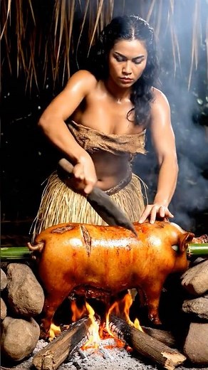 Tribal Woman BBQ a GIANT PIG on Bamboo Fire | Giant Roast Tribe