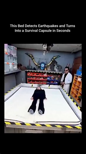 Making a difference everyday on Instagram: "A Bed That Saves Your Life During an Earthquake 🛏️🌍 This isn’t science fiction — it’s disaster engineering at its finest. This smart bed is designed to detect seismic vibrations and instantly transform into a protective survival capsule within seconds. As the ground starts shaking, reinforced walls close around the sleeper, shielding them from falling debris, collapsing ceilings, and heavy objects. Inside the capsule are essentials like oxygen supply