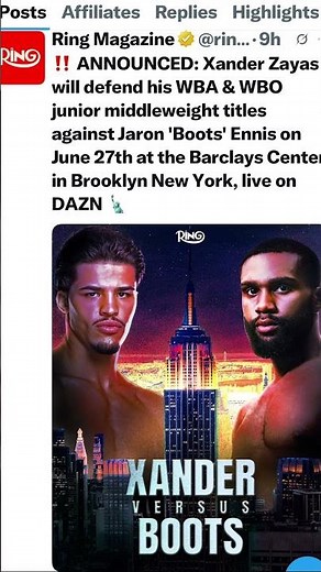 Oficial: Xander Zayas ante ‘Boots’ Ennis el 27 de junio en Brooklyn #boxeo #puertorico #zayas