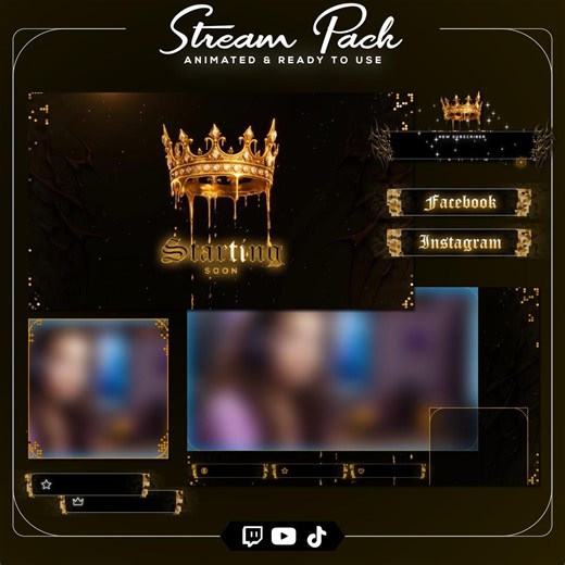 Gold Crown Stream Overlay Pack | Animated Royal Twitch Youtube Tiktok Overlay | Luxury Golden Gothic Stream Package - Etsy