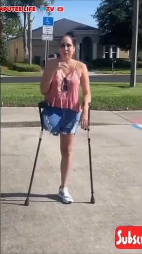 Amputee woman crutching confidently #limbloss