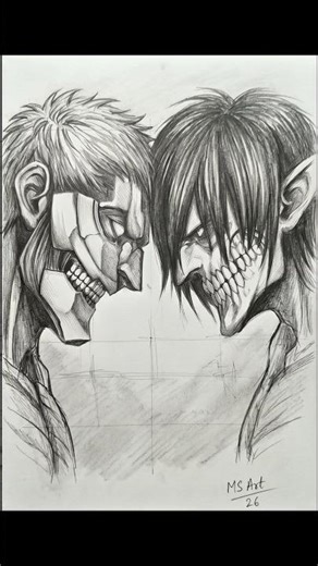 Attack Titan vs Armored Titan Drawing | Eren vs Reiner Anime Art #shorts